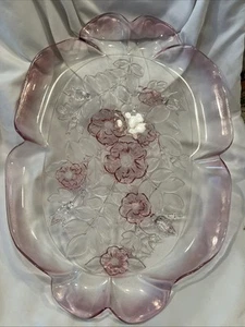 Mikasa Rosella Oval Canape Serving Platter Frosted Pink Flowers 16” Excellent - Picture 1 of 4
