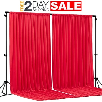 Cortinas De Tela Roja 2 Paneles 8x10 Pies Decoracion Para Fiesta Cumpleaños Set - Image 1 of 4
