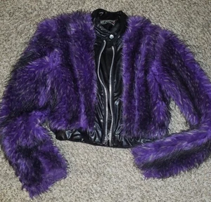 Y2K Vintage RARE LIP SERVICE Black and PURPLE FAUX FUR CROPPED COAT - Bild 1 von 8