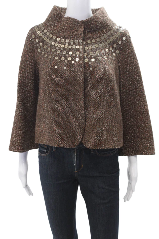 Ellen Tracy женщин коричневый шерсти смесь насмешливый шеи плащ 3/4 рукав размер 4P - Изображение 1 из 4