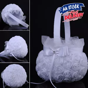 Satin Ceremony Basket Wedding Pearl New Party Decor Girl Diamante Flower Bowknot - Picture 1 of 9