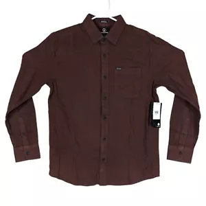Volcom Mens Small Mahogany Classic Long Sleeve Button Up Shirt Caden Flannel New - Picture 1 of 6