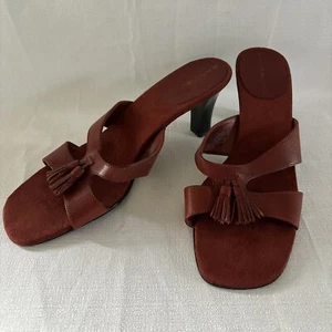 Bandolino 90s Y2k Women’s Red Brown Gracies Leather Sandals Heels Tassels 8.5M - Picture 1 of 8
