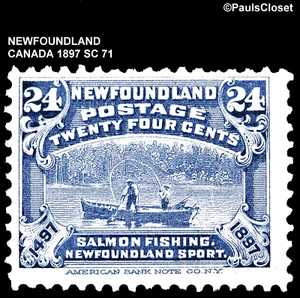 NEWFOUNDLAND 1897 SC 71 SALMON FISHING GRAY VIOLET 24¢ MVLH OG F/VF - Picture 1 of 2