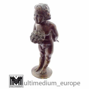 Antica statuina in bronzo stile liberty ragazzo bouquet di fiori lettera boy figure - Foto 1 di 10
