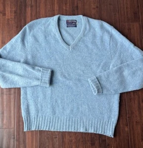 Vintage Manhattan Shetland Wool Blend V-neck Sweater USA Mens Large Sky Blue - Picture 1 of 8