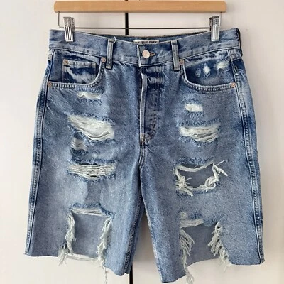 Free People Big Sur Coast Boyfriend Shorts Size 27 UK 8 Blue Cut Off - Image 1 of 4