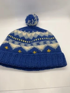Homemade Wool Knitted blue youth Winter Hat pom pom kids 2207 - Picture 1 of 6
