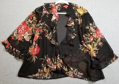 Top Elle para mujer grande L floral 3/4 mangas campana volantes frente abierto primavera transparente Foto 1 de 4