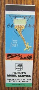 HERSH'S MOBIL GAS STATION 1950s MATCHBOOK MATCHCOVER: RITZVILLE, WASHINGTON -E15 - Picture 1 of 2