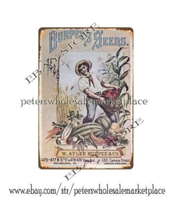 modern outdoor wall art 1888 Burpee's Seeds garden vegetable metal tin sign - Image 1 of 4