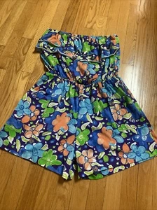 Vtg 80's Romper Shorts STRAPLESS FLORAL Cotton Beach - Picture 1 of 6