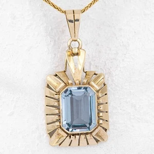 36,7 mm - Vintage Blautopas Anhänger in Gelbgold 333/8K - Bild 1 von 4