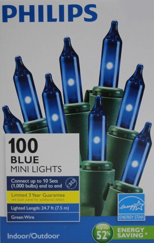 Philips Indoor Outdoor Energy Saving Bulbs 100 Mini String Lights Blue