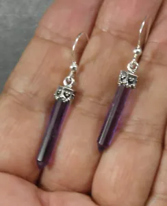 Natürliche Amethyst Spitze Edelstein Ohrringe Antik 0,925 Sterlingsilber Lila - Bild 1 von 3