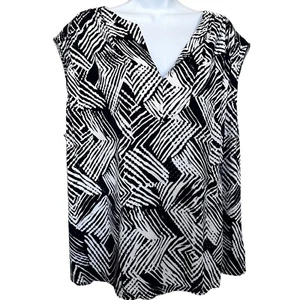 Trina Turk Women’s Sz XL Navy Blue & White Geometric Print Sleeveless Blouse - Picture 1 of 9