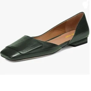 Wo Wagas Dark Green Side Cut Block Low Heels Square Toe Pumps Slip On Shoes Work - Picture 1 of 8