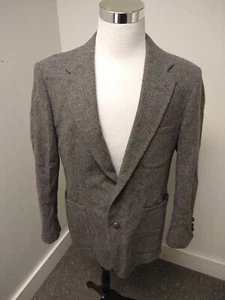 Hunt Valley Vintage Men's 44R Tweed Elbow Patches Gray Wool Blazer Jacket Coat - Picture 1 of 17