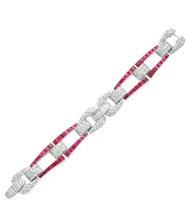 Art Deco 18.50CT  Multi Cut Ruby & Cubic Zircoina Women's Buckle Link Bracelet - Picture 1 of 8