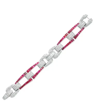 Art Deco 18.50CT  Multi Cut Ruby & Cubic Zircoina Women's Buckle Link Bracelet - Image 1 of 4