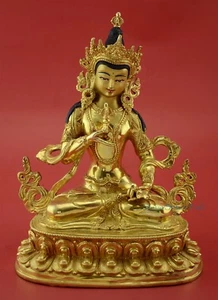 Cara dorada pintada a mano tallada 9,5" Vajrasattva cobre dorado estatua Patan - Imagen 1 de 4