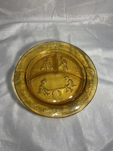 Piatto diviso filastrocca asilo bambino vetro Indiana ambra vintage anni 70 circa - Foto 1 di 6