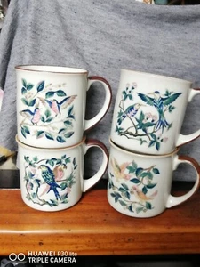 Vtg Japan Otagiri Stoneware Birds In Nature Set Of 4 Hand Painted 12 Oz Mugs - Picture 1 of 7
