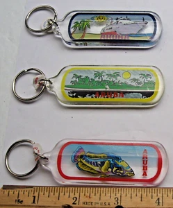 Aruba Keychain Lot of 3 Souvenir Key Rings Beach Fish Ship Scenes - Picture 1 of 6