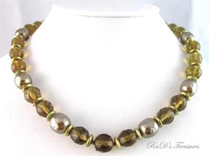 Vintage Signed MIRIAM HASKELLTopaz Glass & Baroque Pearl Beaded Necklace - Bild 1 von 1