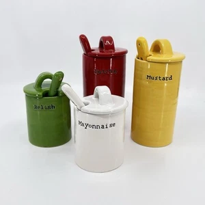 Juego de barbacoa de cerámica Pottery Barn contenedor de condimentos servidor con tapa de cuchara - Imagen 1 de 4