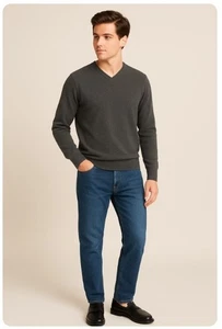 Paolo Mondo Sweater 100% Extra Fine Merino Virgin Wool V Neck Italy Mens Size L - Picture 1 of 5