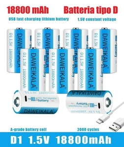 BATTERIA AI POLIMERI DI LITIO D TIPO LR20 RICARICABILE USB C DA 1,5 V 18800 MAH - Foto 1 di 34