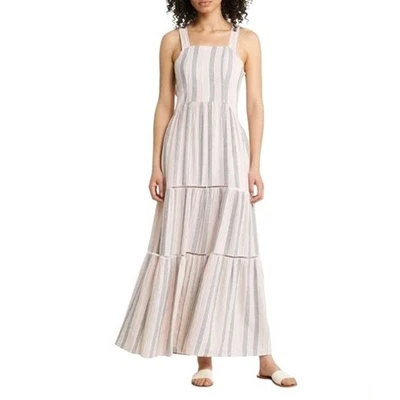 Caslon Pastel Striped Tiered Grey And Pink Sleeveless Maxi Dress XS - image 1 of 4