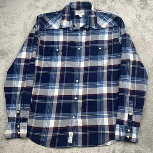 Lucky Brand Shirt Saturday Stretch  Mens Sz XL Blue Plaid Flannel Pearl Snap - Picture 1 of 14