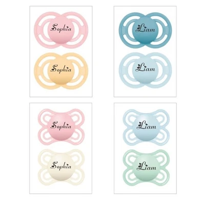 MAM PERFECT *2-PACK* PERSONALISED DUMMY PACIFIER SOOTHER, 2 S1ZES, Heart Font - Image 1 of 4