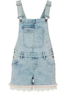 Jeans-Latzshorts mit Spitze Gr 42 Eisblau Denim Damenjeans Kurzes Hose Pants Neu - Bild 1 von 1