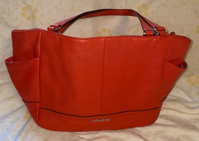 COACH Park Coral Orange PARK Leather CARRIE Tote Bag Purse 36898E-NICE - Image 1 of 4