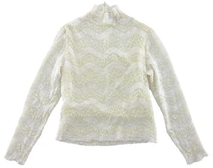 Vintage Kay Celine Ivory Lace Stretch Mock Neck Long Sleeve Blouse 4 Small - Picture 1 of 5