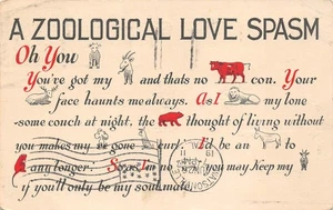 # K2536     COMIC    POSTCARD,  " A ZOOLOGICAL LOVE SPASM " - Picture 1 of 2