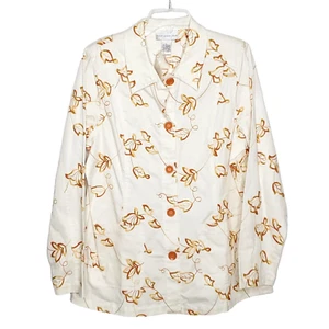 Susan Graver Embroidered Cotton Blazer Jacket Sz L Leaf Pattern White Orange - Picture 1 of 6