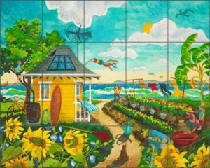 Mural de cerámica arte paisajístico tropical salpicadero Robin Wethe Altman RWA031 - Imagen 1 de 6