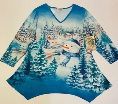 Novo com etiquetas One World boneco de neve inverno azul deslumbrante cabine de Natal PS PM PL S M L 1X - Imagem 1 de 4