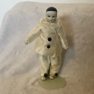 Muñeca Pierrot de porcelana vintage hecha a mano y pintada a mano coleccionables - Imagen 1 de 7