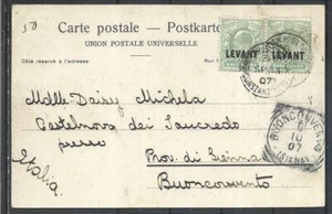 1907 TURKEY CONSTANTINOPLE  AEGEAN CASTLES OF EUROPE ENGLISH POST OFFICE LEVANT - Picture 1 of 2