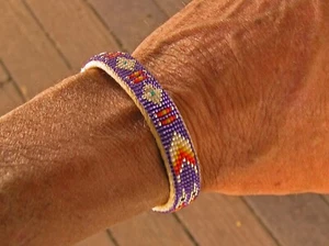 Navajo Indian Handmade Beaded Cuff Bracelet w/ Brass. 1/2-inch Wide. Mrs. John - Picture 1 of 4