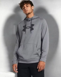 Under Armour Mens Gray Logo Loose Fit Hoodie Pullover Kangaroo Pouch XL New - Picture 1 of 5