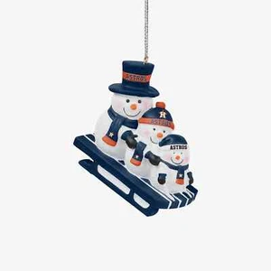 Houston Astros Christmas Tree Holiday Ornament - Snowmen Sledding - Team Logo - Picture 1 of 3