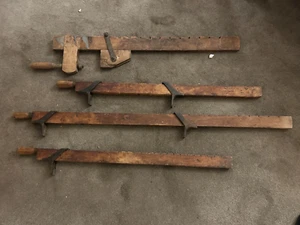Set of 4 ANTIQUE Vintage PONY WOODEN WOOD BAR CLAMP TOOL PRIMITIVE - Picture 1 of 9