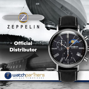 Zeppelin LZ120 Rome Swiss Quartz Chrono Watch 41mm Moonphase Black Dial 7194-2