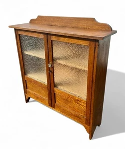 Vintage silky oak 2 door bookcase display cabinet frosted glass 1940's AUSTRALIA - Picture 1 of 13